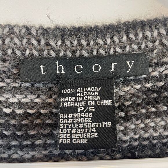 Theory 100% Alpaca Sweater Black Striped Gray Cardigan Size Small - Picture 4 of 5